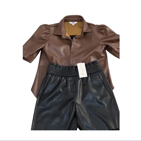 JOIE vegan leather elastic waist bermuda shorts caviar black BNWT - Picture 6 of 6